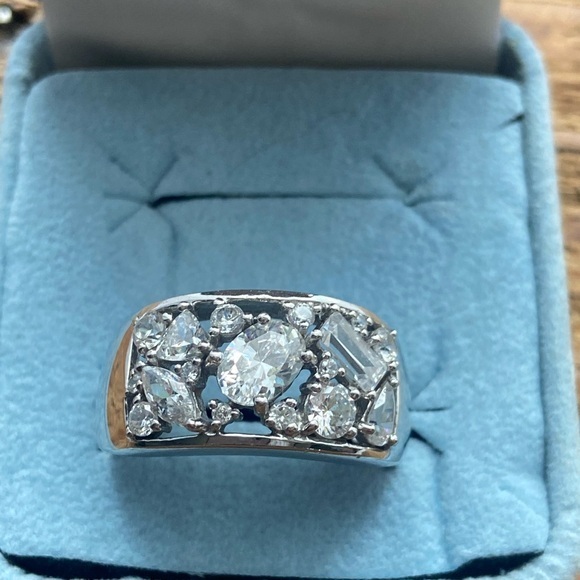 Vintage Epiphany Cubic Zirconia Sterling Silver Inlay Band Ring Size 10.5